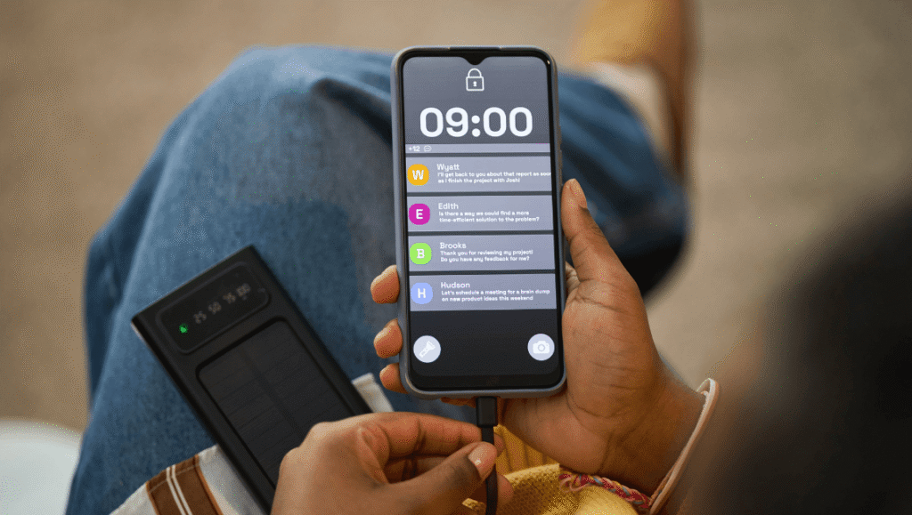 Mujer usando redes sociales de forma consciente en su celular